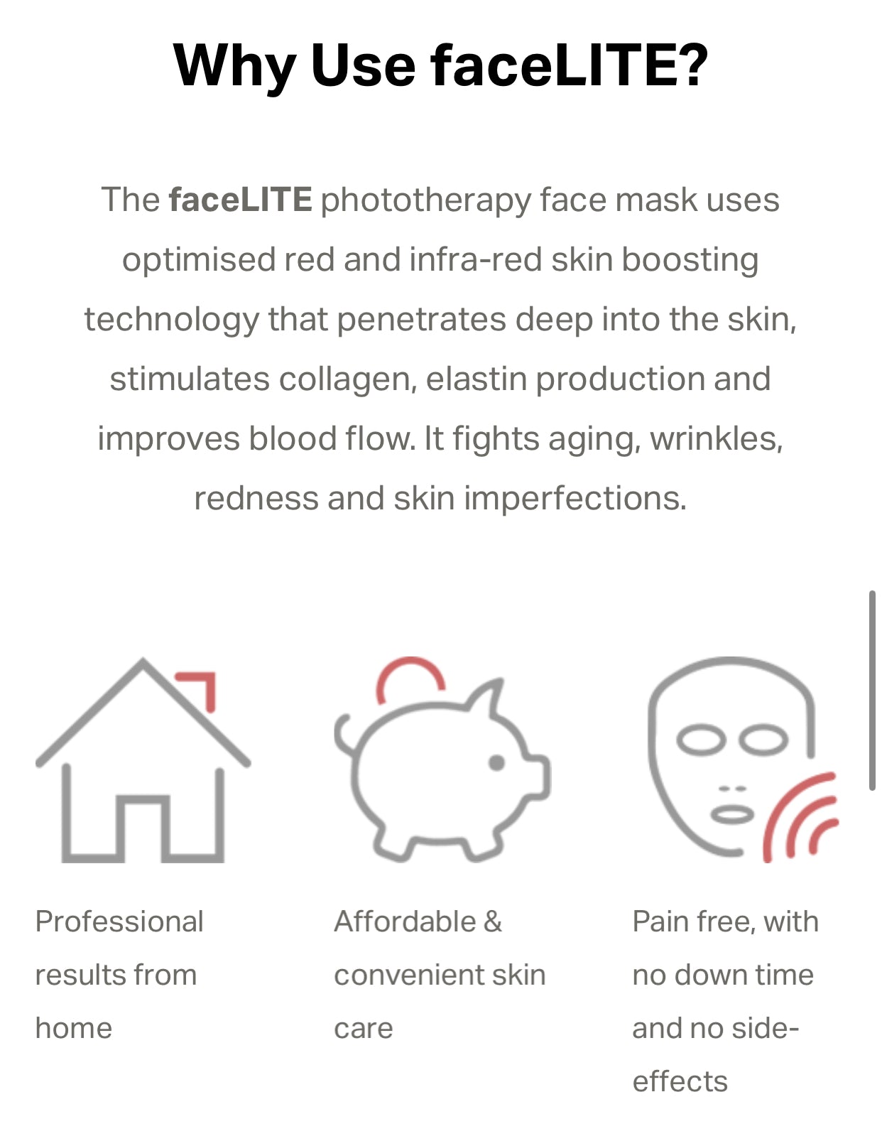 Facelite red light therapy and near infrared face mask and neck and chest mask
