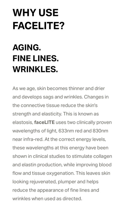 Facelite red light therapy and near infrared face mask and neck and chest mask